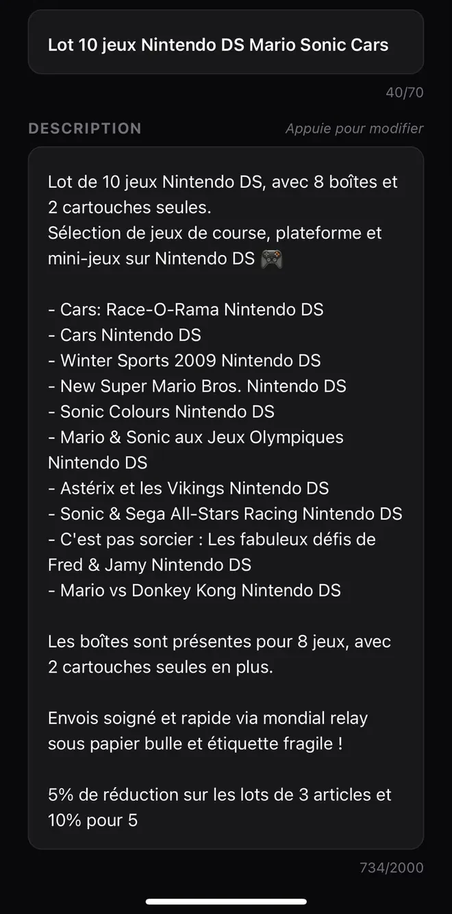 Description complète générée par l'IA dans Postfast, détaillée article par article.